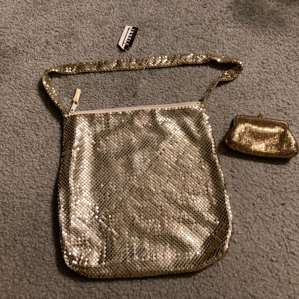 Gold sequined handbag with coin purse